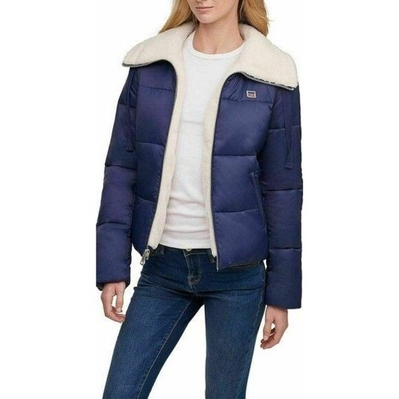 NWT Levi`s Molly Sherpa Puffer Jacket Blue Medium - Picture 1 of 4